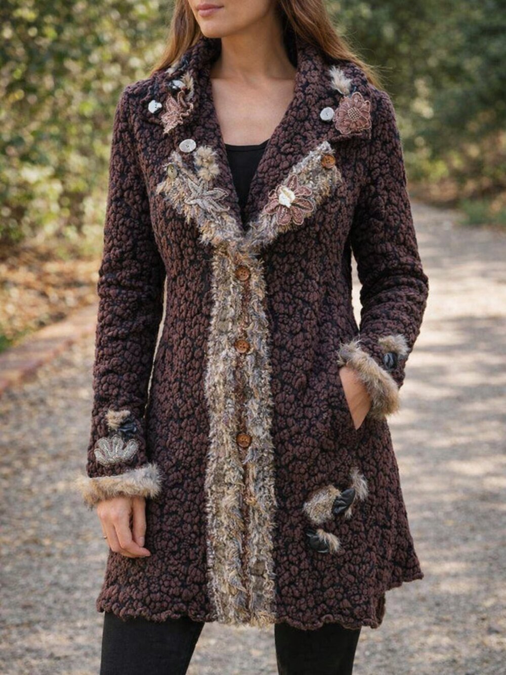 Angel II Boho Mixed Media Sweater Coat Large Fur Trim